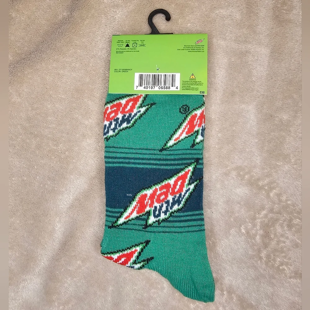 Unisex Adult Mountain Dew Socks NEW